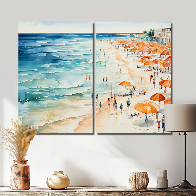 Beach Day Umbrella Parade V - Art mural côtier, 36" H x 48" W, Wrapped Canvas, Does Not Apply
