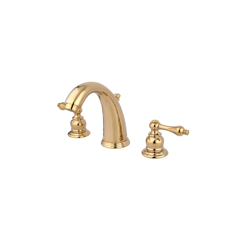 Kingston Brass Victorian Two-Handle 3-Hole Deck Mount Widespread Bathroom Faucet with Retail Pop-Up Drain, Polished Brass