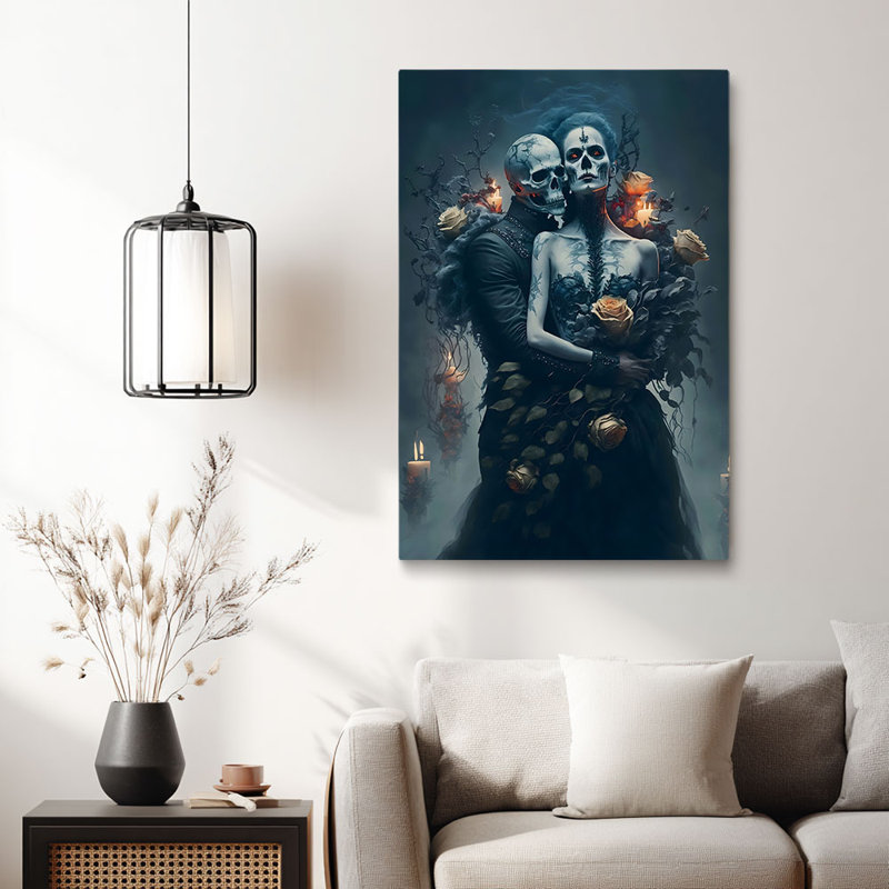 Macabre gothique, crâne de couple, reproduction d'art sur toile - Urban Studio, 24*16 inch (60*40*2cm)
