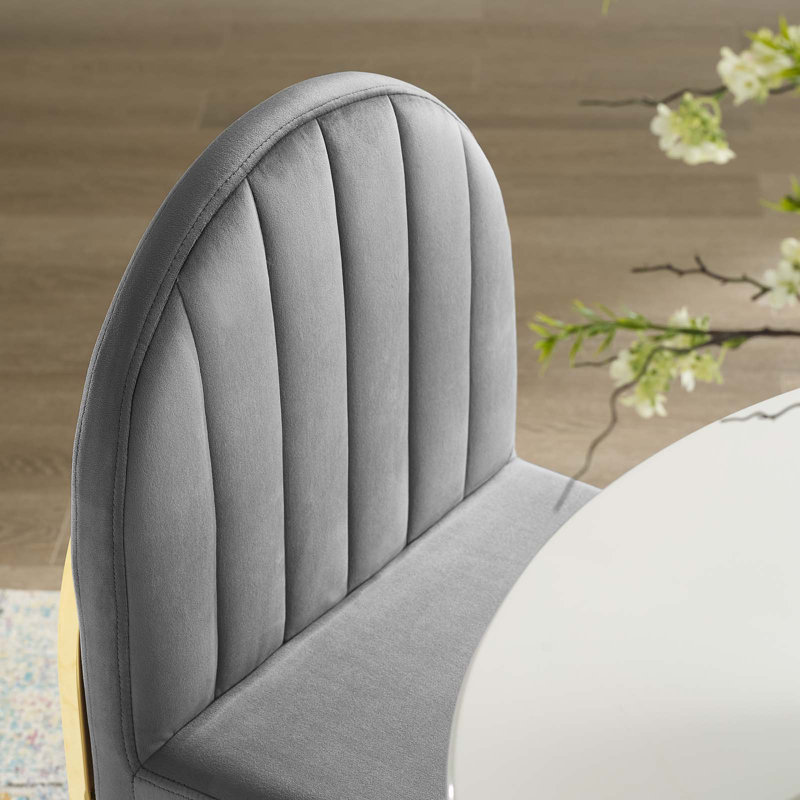 Chaise d'appoint de salle à manger Isla Channel, Velours gris, Or