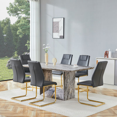 63'' Modern Dining Table Set For 4–6, Rectangular Faux Marble Table For Dining Room & Kitchen