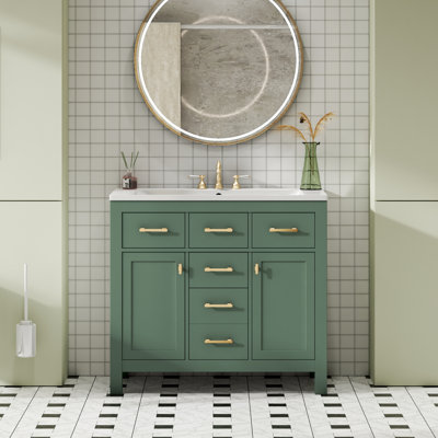 Bathroom Vanity With Ceramic Sink Combo Set/Modern Freestanding Single Bathroom Cabinet With 4 Drawers & 4 Cabinets/Storage Cabinet For Bathroom