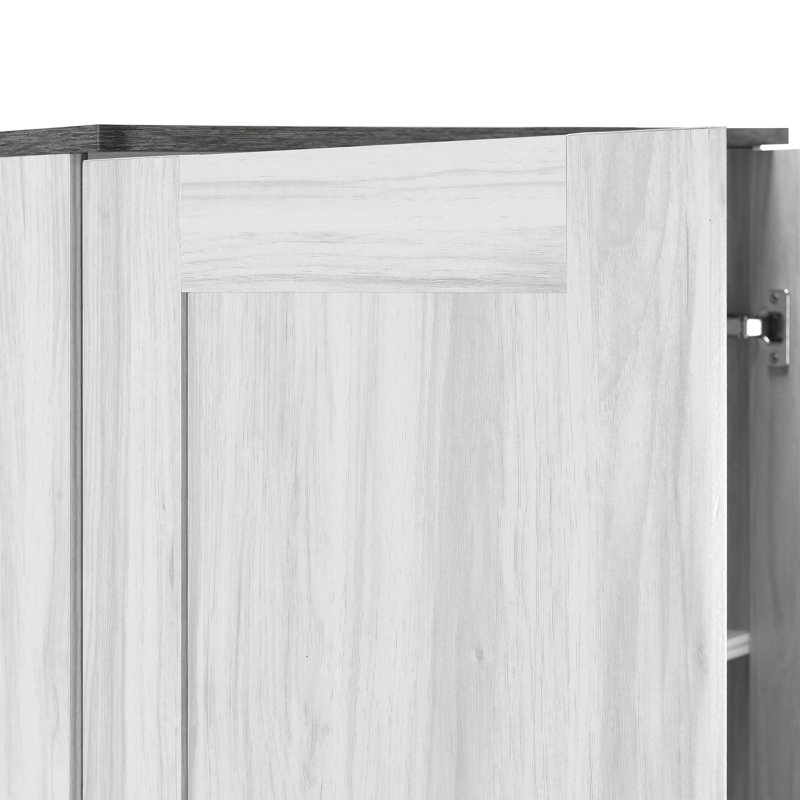 Armoire-penderie 2 portes en bois avec DEL et 4 tablettes de rangement, Blanc