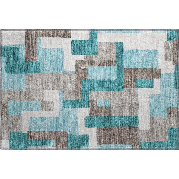 Orren Ellis Premium Machine Washable Tweedy Teal Rug | Wayfair