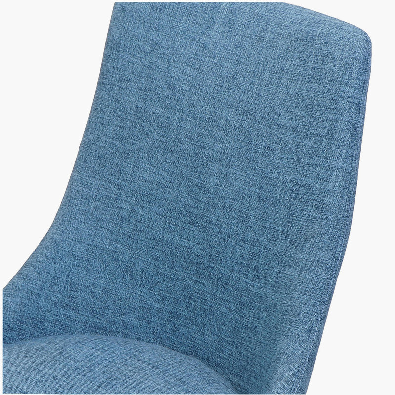 Ensemble de 2 chaises de salle à manger sans accoudoirs Mid-Century modernes en tissu, bleu et noyer clair