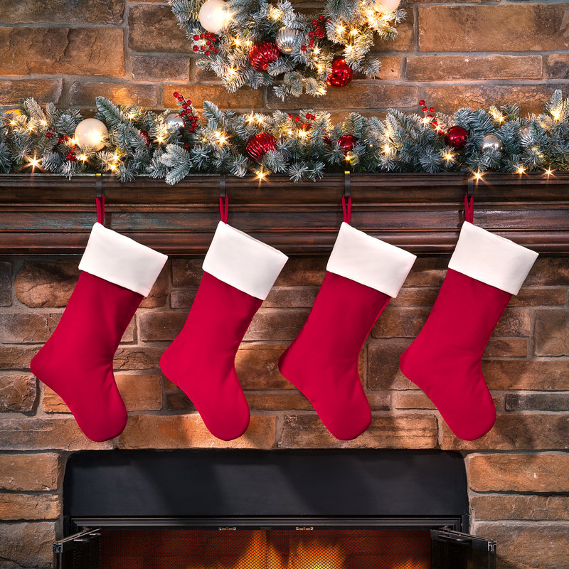 Deluxe Dark Red and White Adjustable Christmas Stockings, 2 Pack