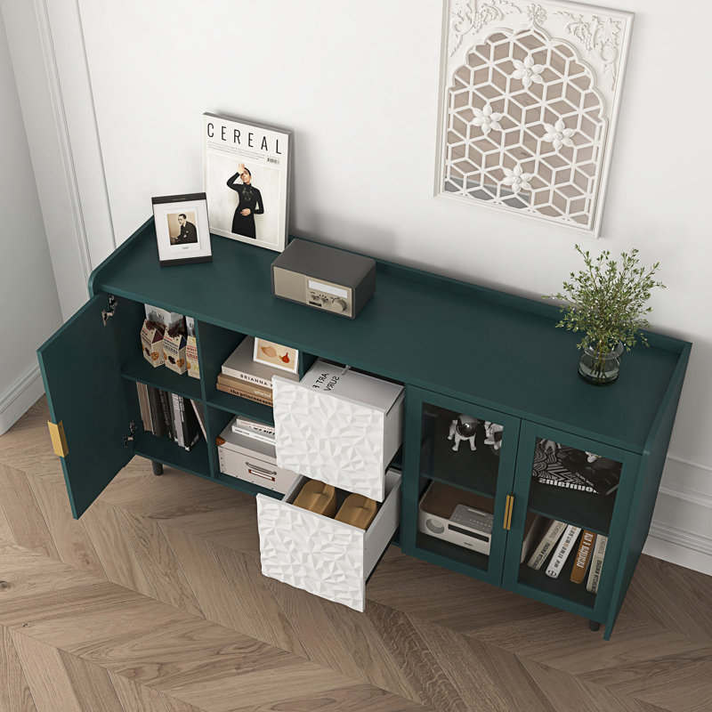 Armoire de rangement moderne avec garde-manger, armoire à café avec 2 tiroirs, Vert