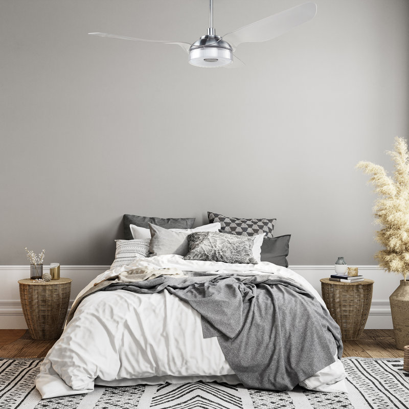 Braylynn 52'' Ceiling Fan with LED Lights, Silver with White Blades
