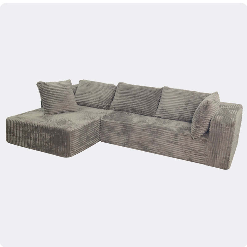 Grey 3 - Seat Modular Sectional With Chaise And Deep Seat, Medium Firm For Bedroom, Us® Foam, Soft Smooth Covers Modern L Shaped , Standard 100 By ® To Skin