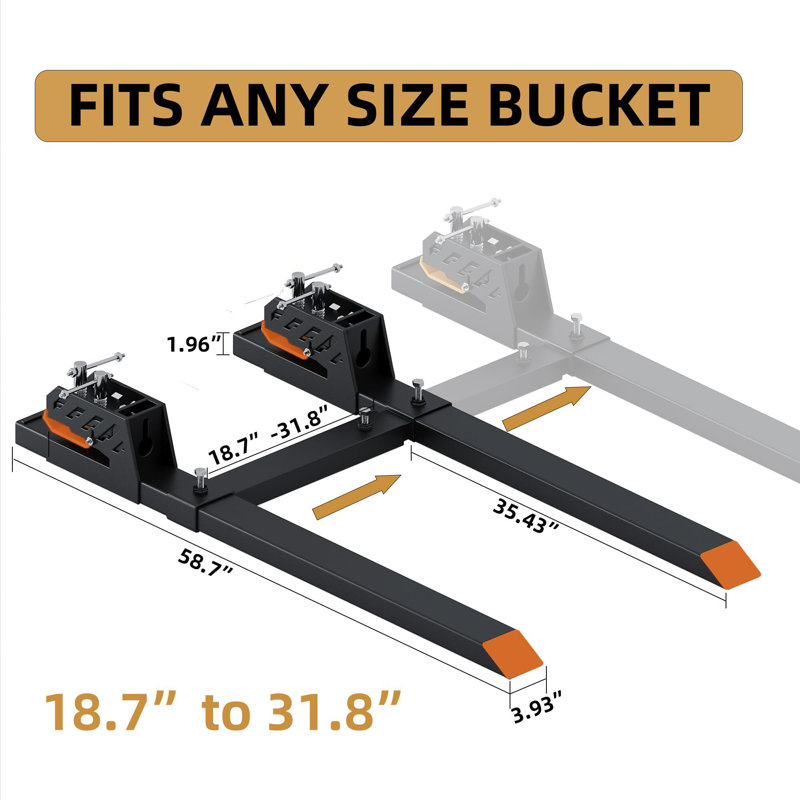 60" Pallet Forks, 4000 Lbs Clamp On Pallet Forks With Adjustable Stabilizer Bar
