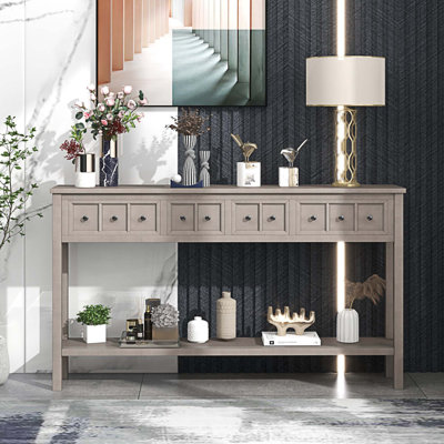 Himanshu Rustic Entryway Console Table, 60" Long Sofa Table with two Different Size Drawers and Bottom Shelf for Storage