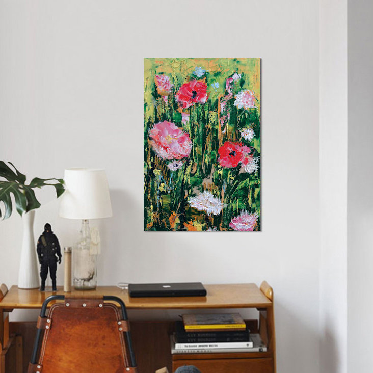 « wildflowers », reproduction d’art sur toile, H 60 po x l 40po x P 1,5 po, Toile avec cadre noir, Pas de tapis