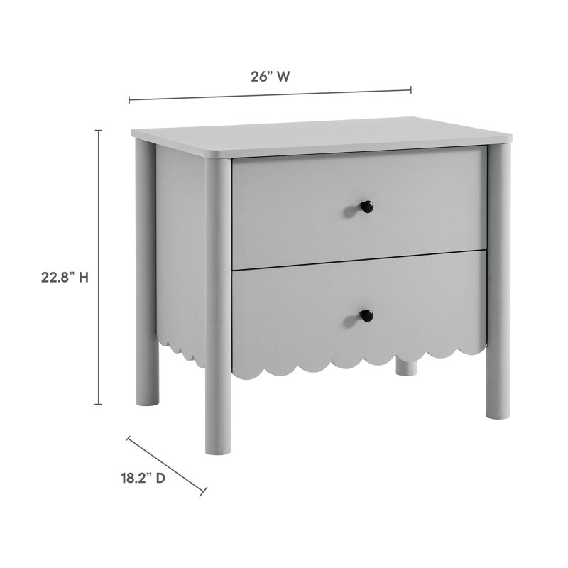Emmeline Scalloped 2-Drawer Nightstand, Light Gray