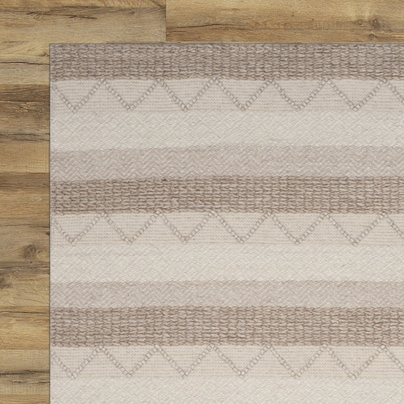 Laine tissée à la main / viscose / coton jacques. Tapis rayé beige, Tapis de couloir 2 pi 3 po x 6 pi