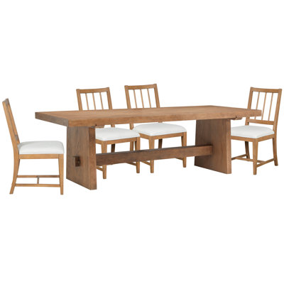Trestle Dining Table With 4 White Side Chairs