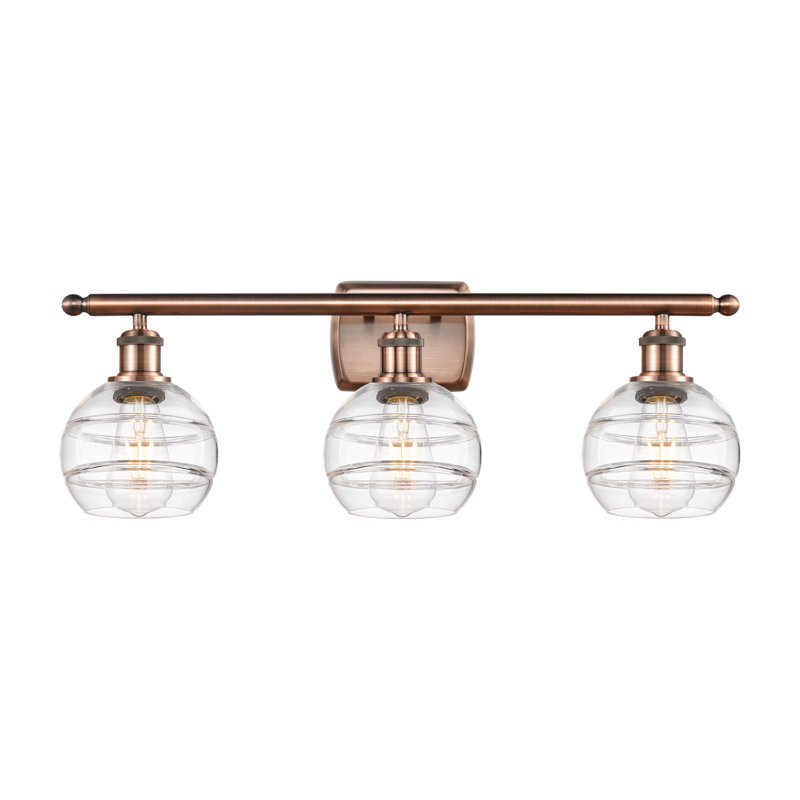 Éclairage de salle de bain à intensité variable à 3 lumières Bienes, Transparent, Cuivre antique