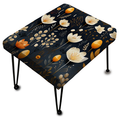 Woodland Autumn - Fleurs de chalet orange et bleues - Repose-pieds rectangulaire floral
