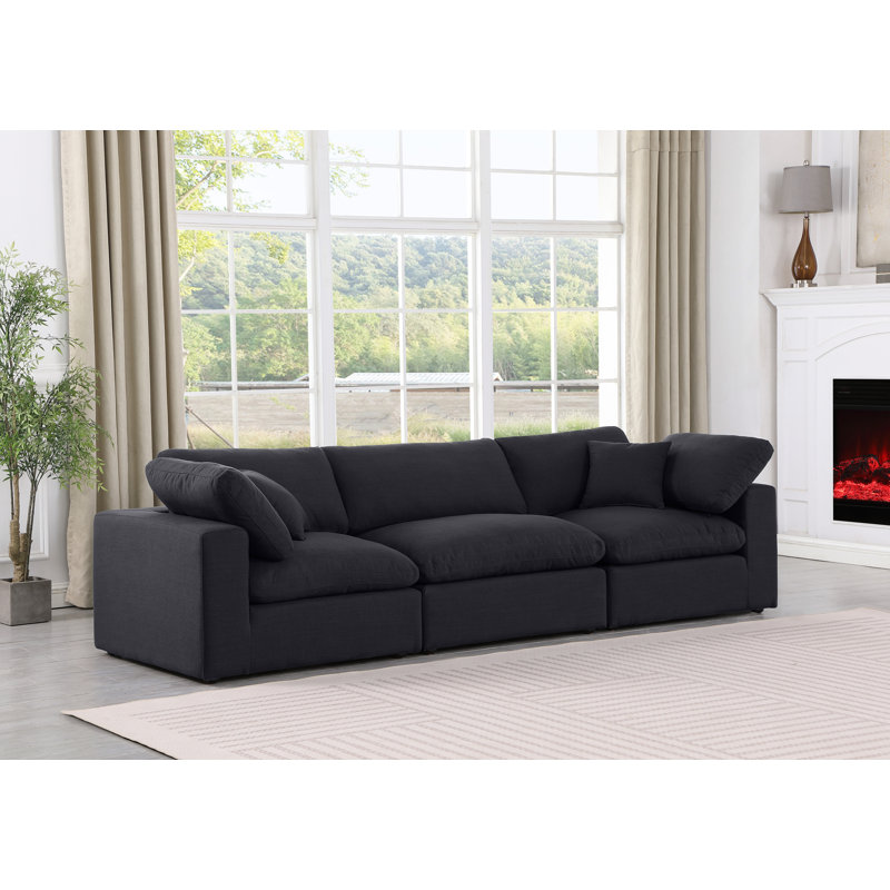 Hisamuddin 119" Linen Modular Sofa, Black Linen Textured Fabric