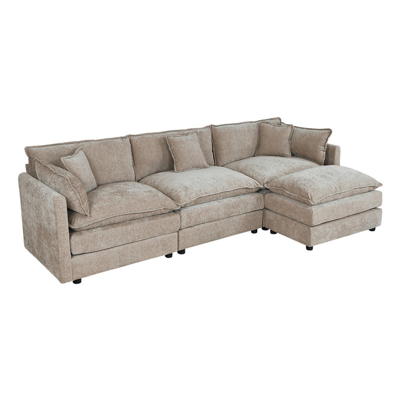 Modern Chenille Loveseat Sofa Couch With Ottoman, Coffee Chenille, 33.85" H x 112.2" W x 35.82" D