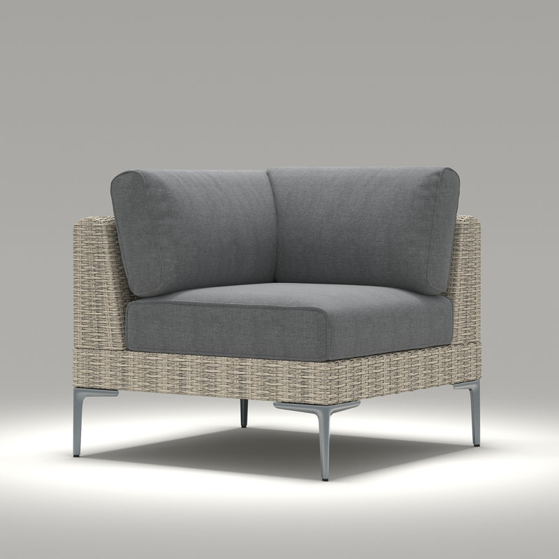  Modern Outdoor Wicker Rattan Patio Modular Sectional Corner Chair With 6-inch Thick Cushions, Dark Gray