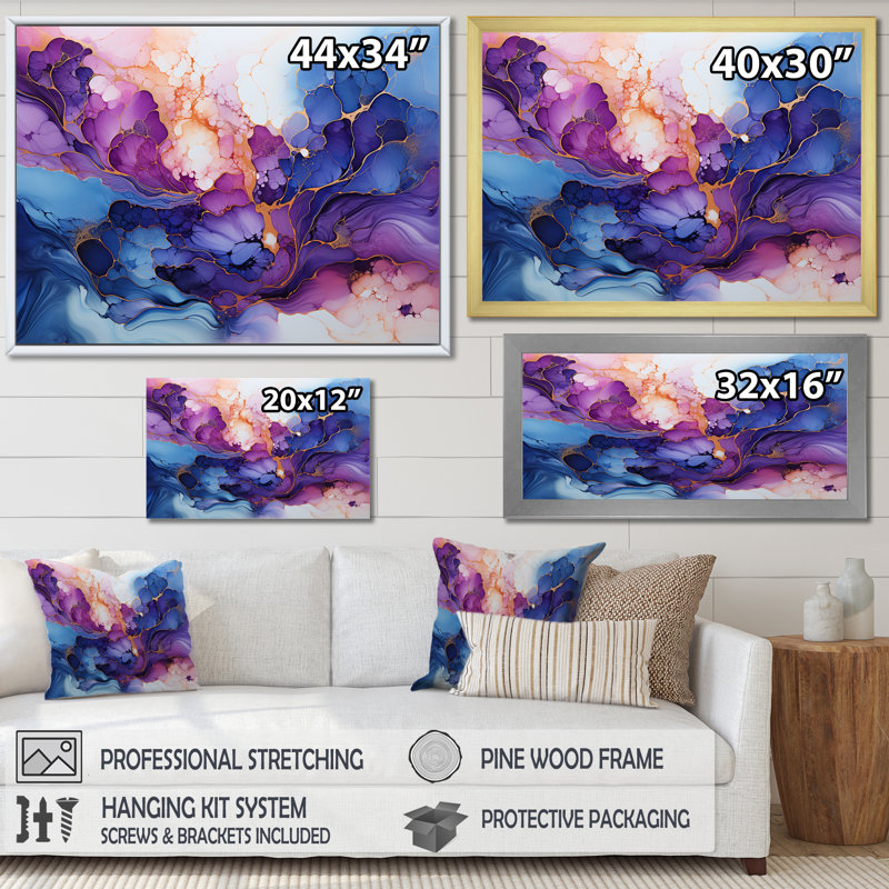 «Rose et bleu Alco», impression sur toile, Cadre simple noir, H 16 po x l 32 po x P 1 po