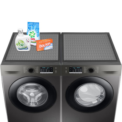 Paquet de 2 housses de laveuse et de sécheuse pour le dessus, tapis en caoutchouc de silicone pour machine à laver et sécheuse, sous-tapis antidérapant résistant et lavable