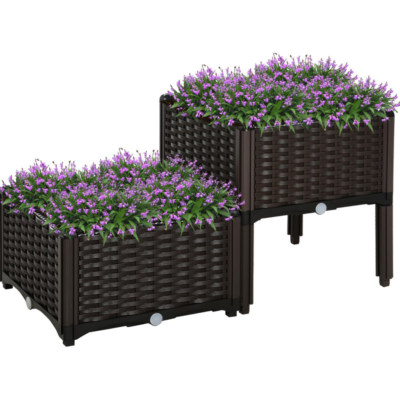 2 Piece Raised Garden Bed With Legs, Self-Watering Planter Box Raised Bed To Grow Flowers, Herbs & Vegetables