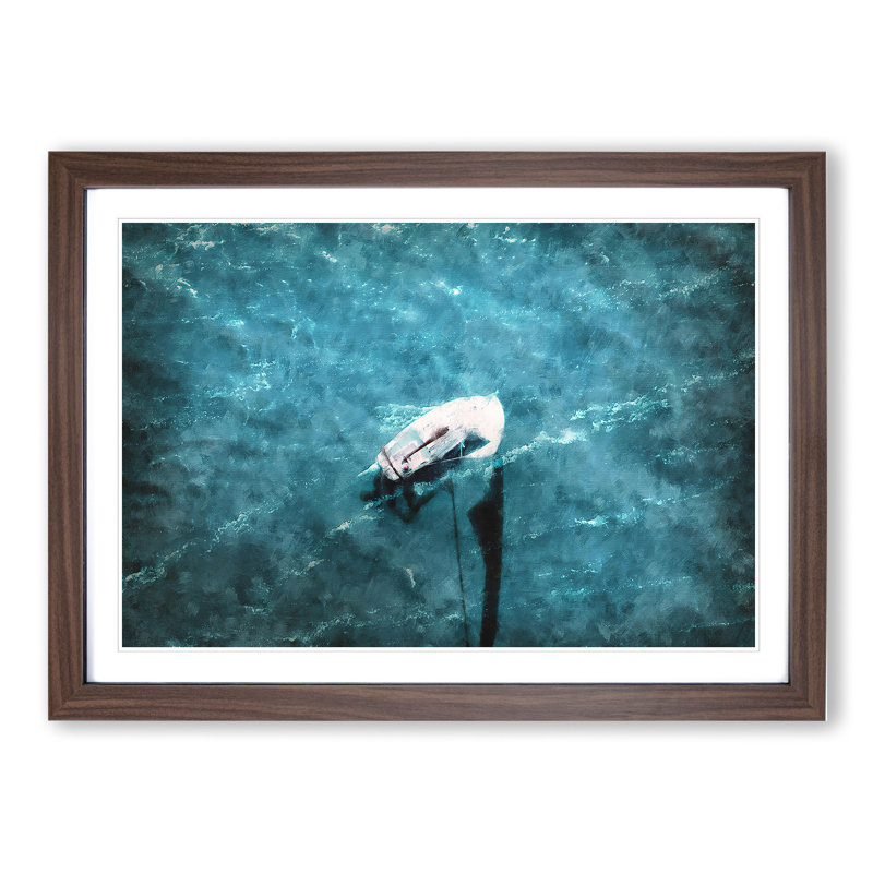 Scow Boat out Sailing - Picture Frame Graphic Art, Walnut Framed, 27cm H x 36cm W x 2cm D