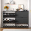 Armoire à chaussures Wavy à 2 portes avec tablette, organisateur de rangement cannelé de style Mid-Century pour un vestibule et un couloir peu encombrant-1927298184