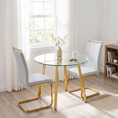 3-Piece Modern Round Tempered Glass Dining Set with Cantilever Chairs