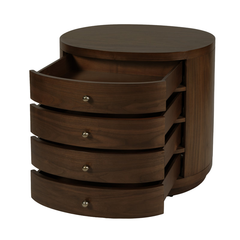 Table de chevet ovale en bois 28 tiroirs Celine, Noyer brun