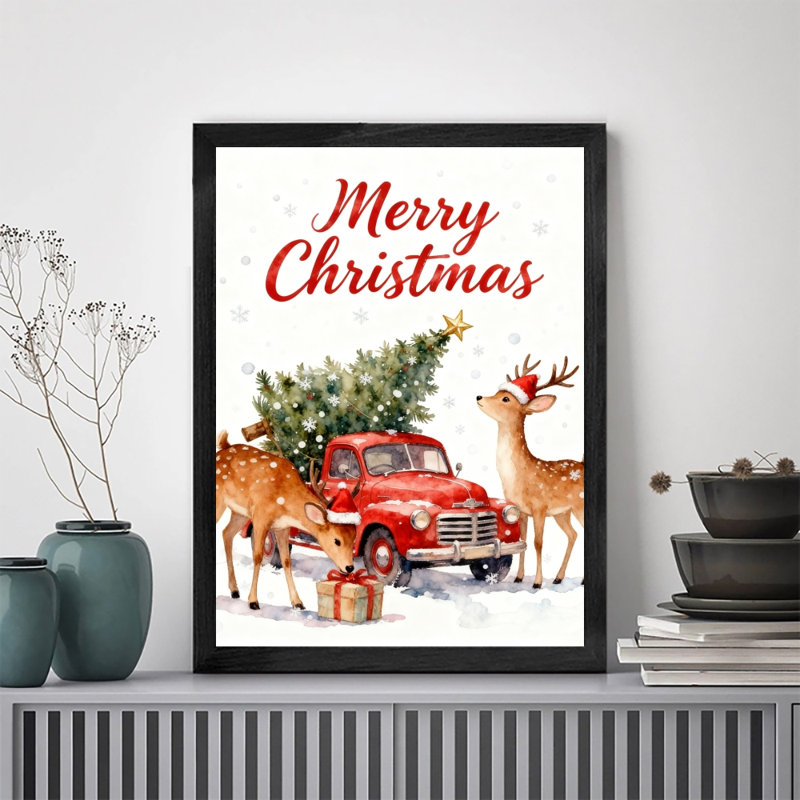 «Black is Vintage Merry Christmas, Christmas is here», reproduction d'art encadrée noire, H 17 po x l 13 po