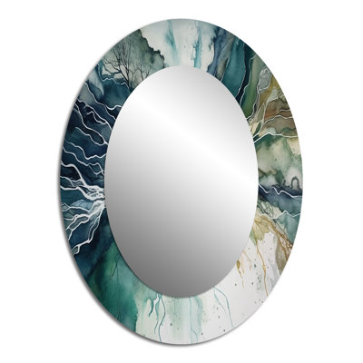 Miroir mural ovale vert sur bleu Dreamscape II - métal