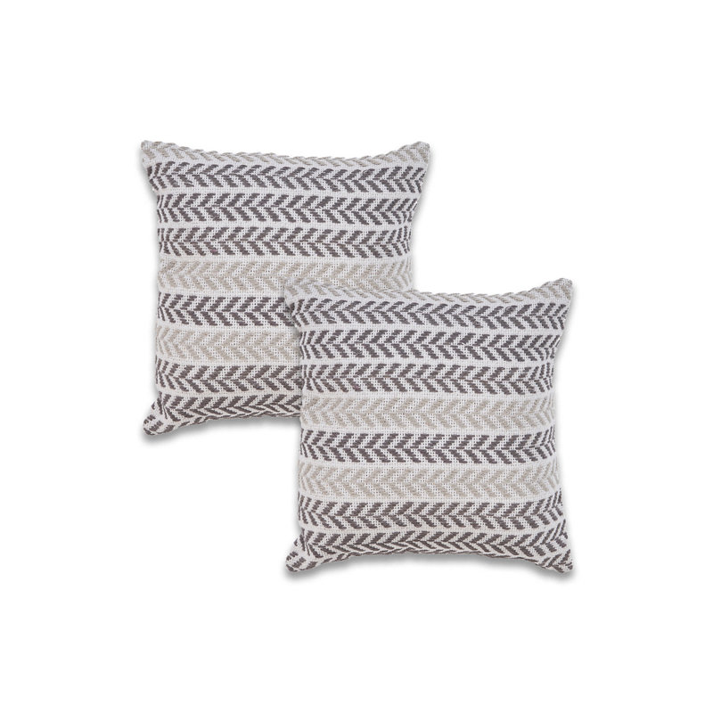 Ensemble de 2 coussins décoratifs en coton à chevrons tissés à la main, Gris, Polyester/ bourre en polyester