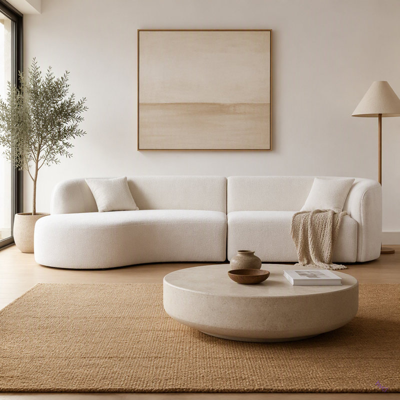 Ensemble de canapé de luxe 2 pièces de style moderne avec dossier courbé et méridienne, canapé modulaire faisant face à la gauche, canapé Boucle
