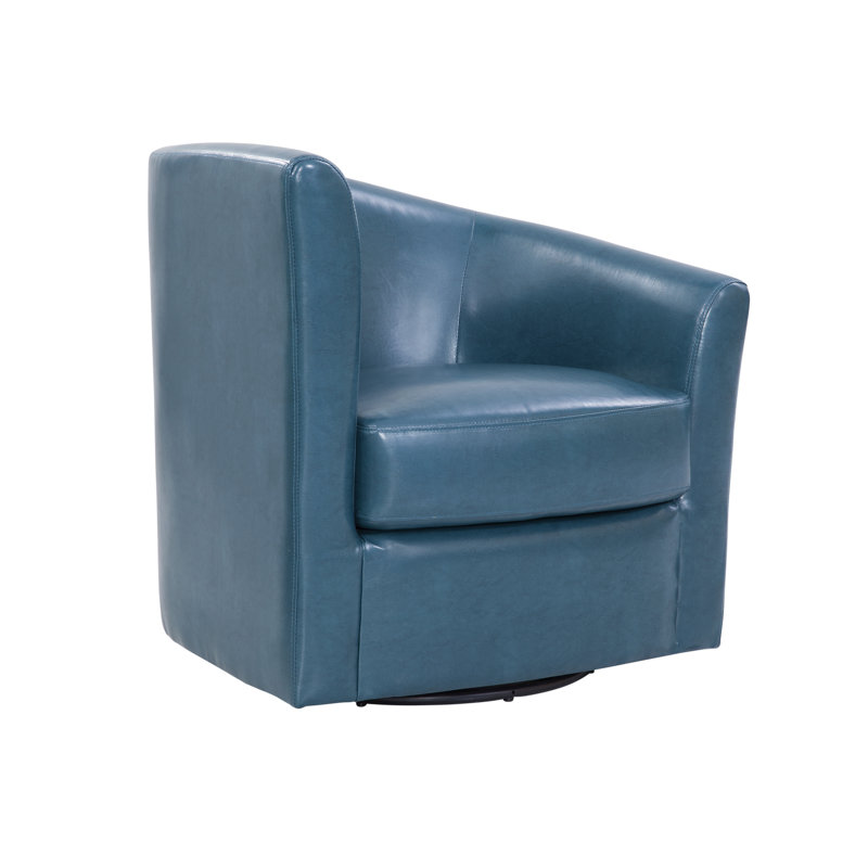 Beppie Soraya 28" Wide Swivel Barrel Chair with High Slope Arms, Peacock Blue Green Faux Leather