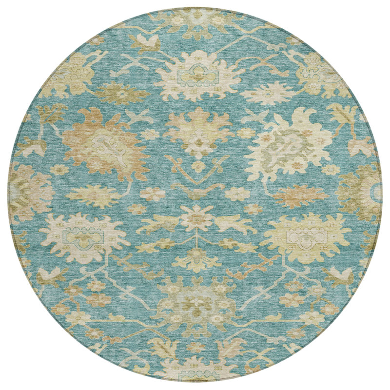 Machine Washable Indoor/Outdoor Cicel ACN1150 Teal, Round 8'