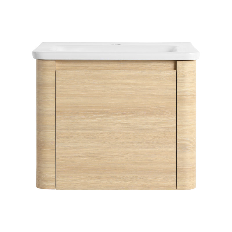 24" Wall Mounted Single Bathroom Vanity with Ceramic Sink, Ameican White Oak