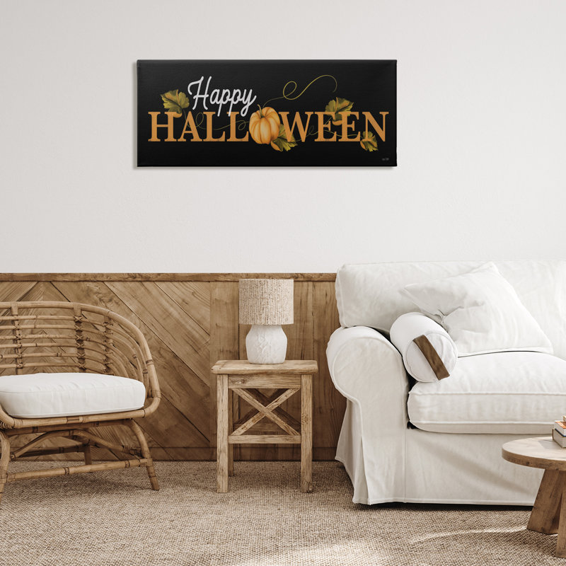 Joyeux Halloween sur toile noire par House Fenway, H 17 po x l 40 po