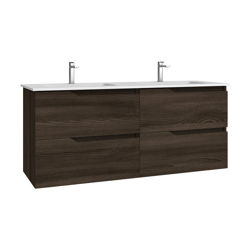 Menta C160D 63.0" Wall Mounted Bathroom Vanity, Wenge, 55.5''