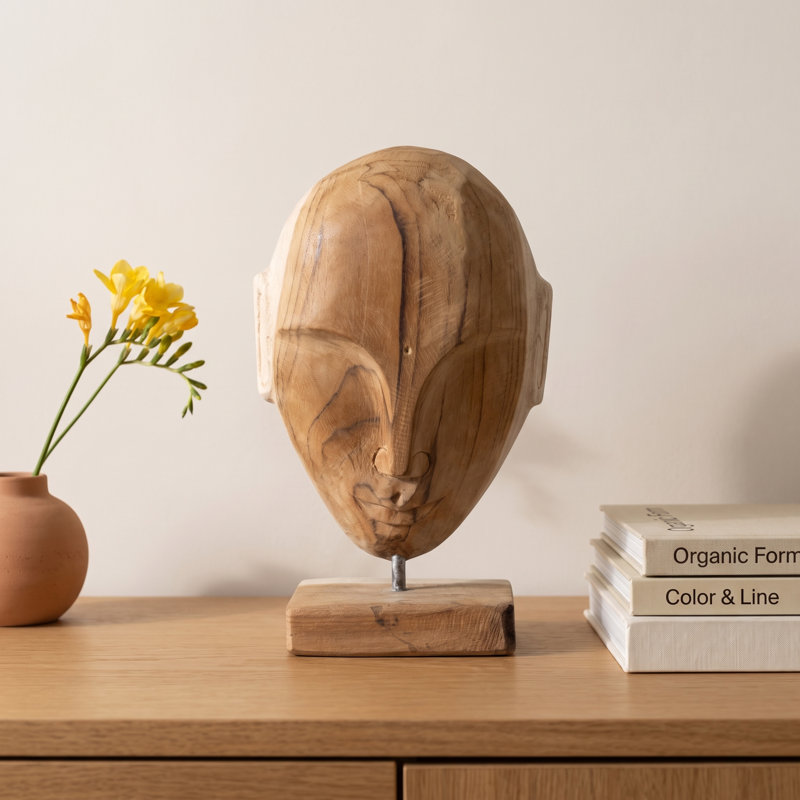 Bloomingville Hand Carved Teakwood Face Sculpture