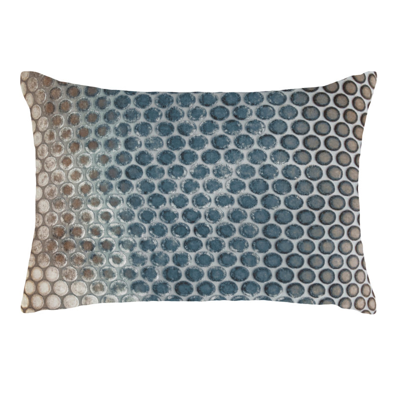 Dots Lumbar Velvet Pillow Cover & Insert, 14" x 20", Gunmetal