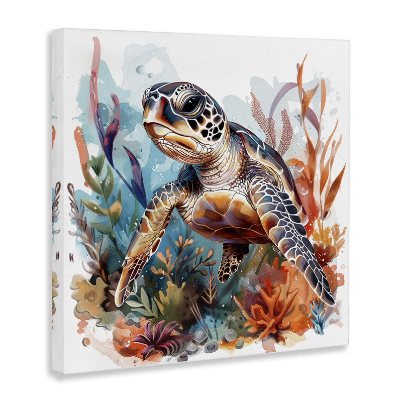  Art mural sur toile «Drifting Sea Turtle» par LSR Design Studio, H 36 po x l 36 po