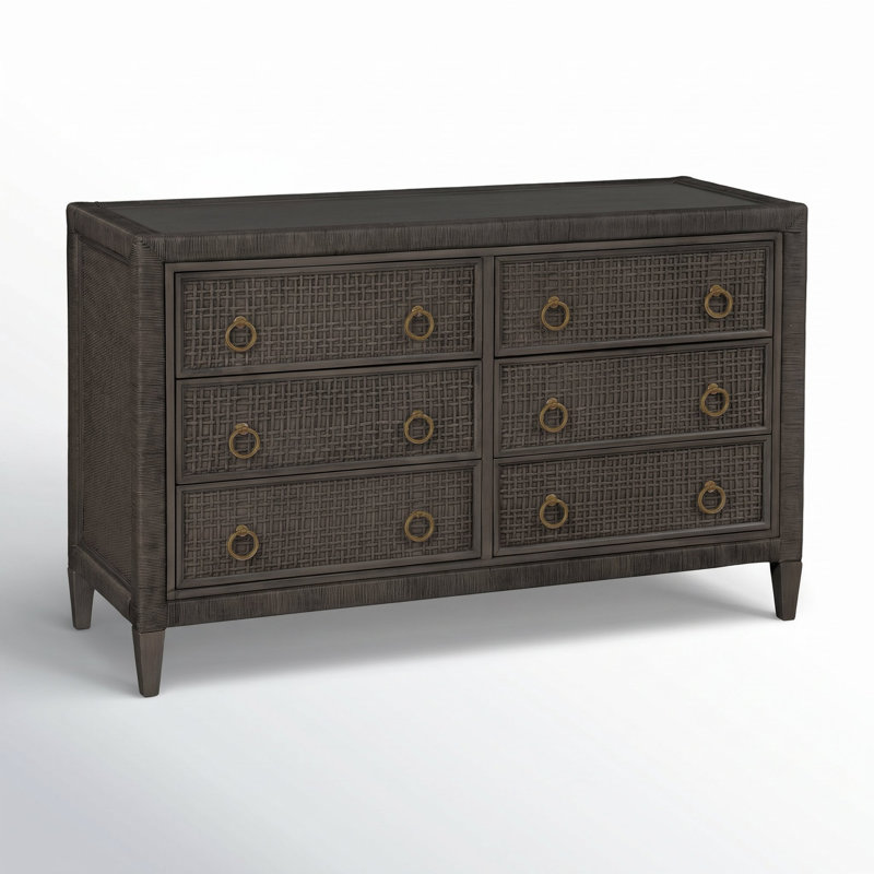 Naples 6 Drawer 54'' W Dresser, Antique Frost White, No, Brass