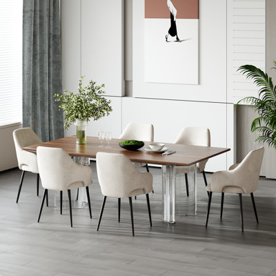 Modern Fabric Upholstered Dining ArmChair with Metal Legs, Ergonomic Back