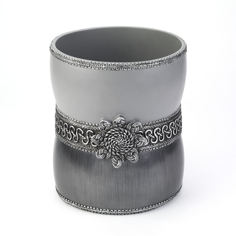 Granite and Silver Braided Medallion Waste Basket