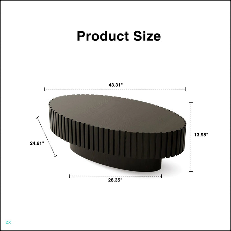 Table basse ovale avec relief fabriqué à la main et conception en forme d'olive, Black