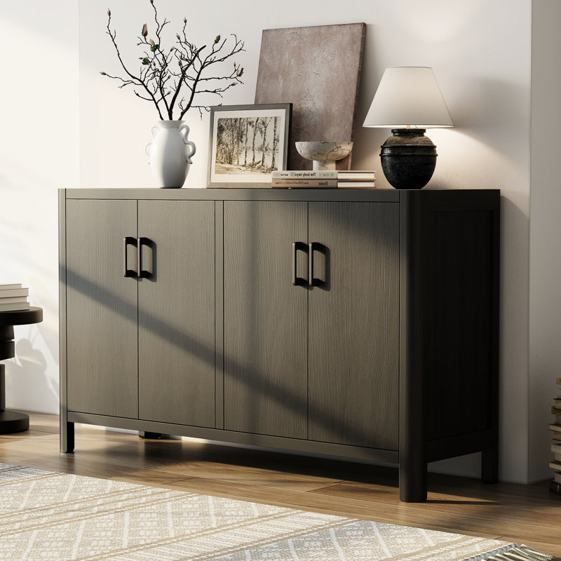Armoire 4 portes, style, finition en bois naturel, pieds, poignées raffinées, fermeture silencieuse, Black