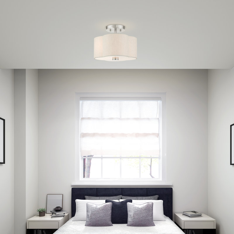 Plafonnier semi-encastré 2 lumières Swarthout, H 8,5 po x l 11 po x P 11 po, Nickel brossé