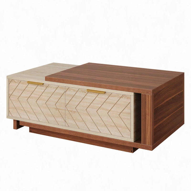 Table basse extensible de 42,13 po avec 2 tiroirs de rangement, table centrale bicolore avec plateau coulissant, table de cocktail rectangulaire en bois avec rangement caché multifonctionnel pour le salon
